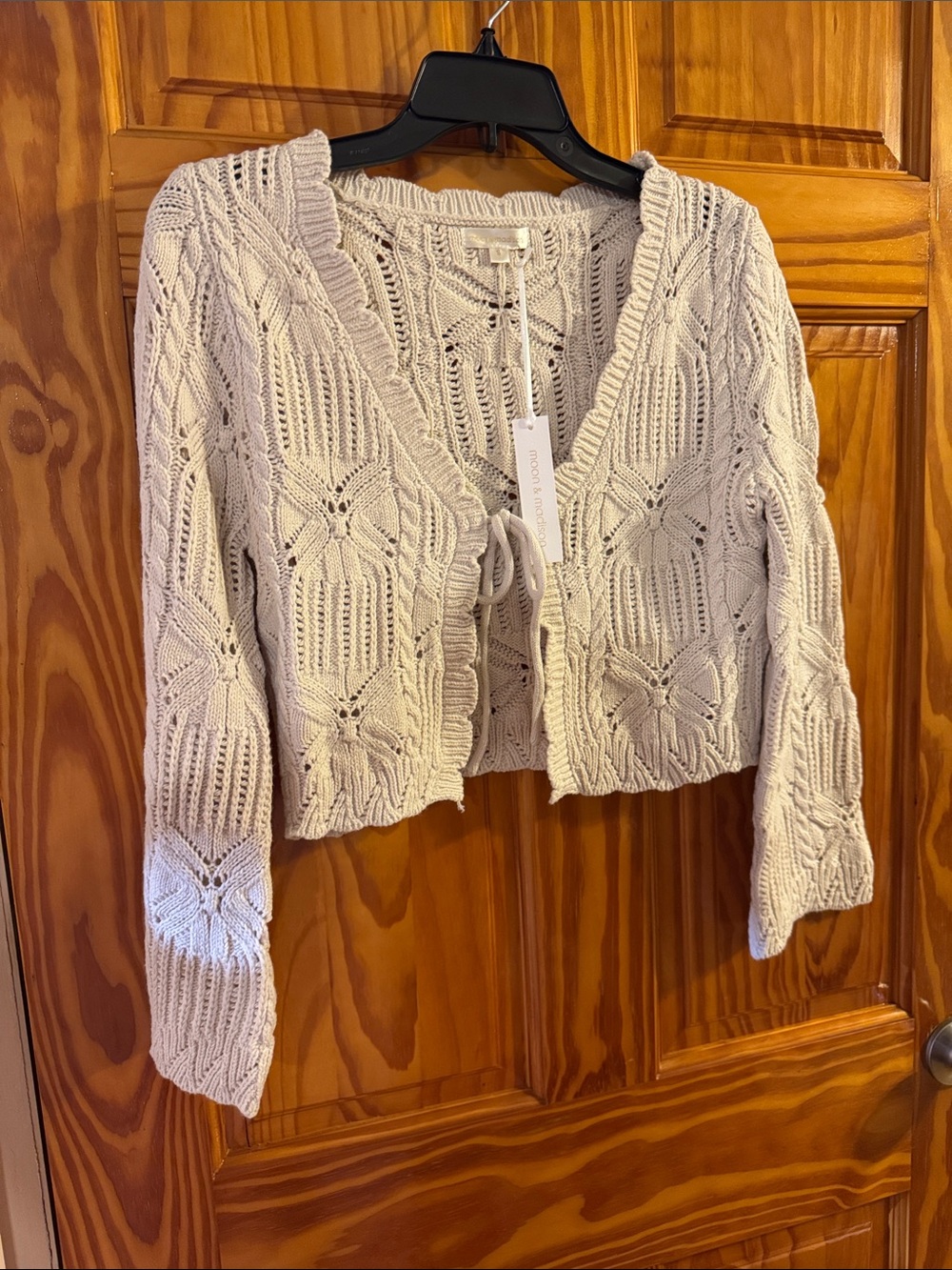 moon & madison Cream Open-Knit Tie-Front Cardigan